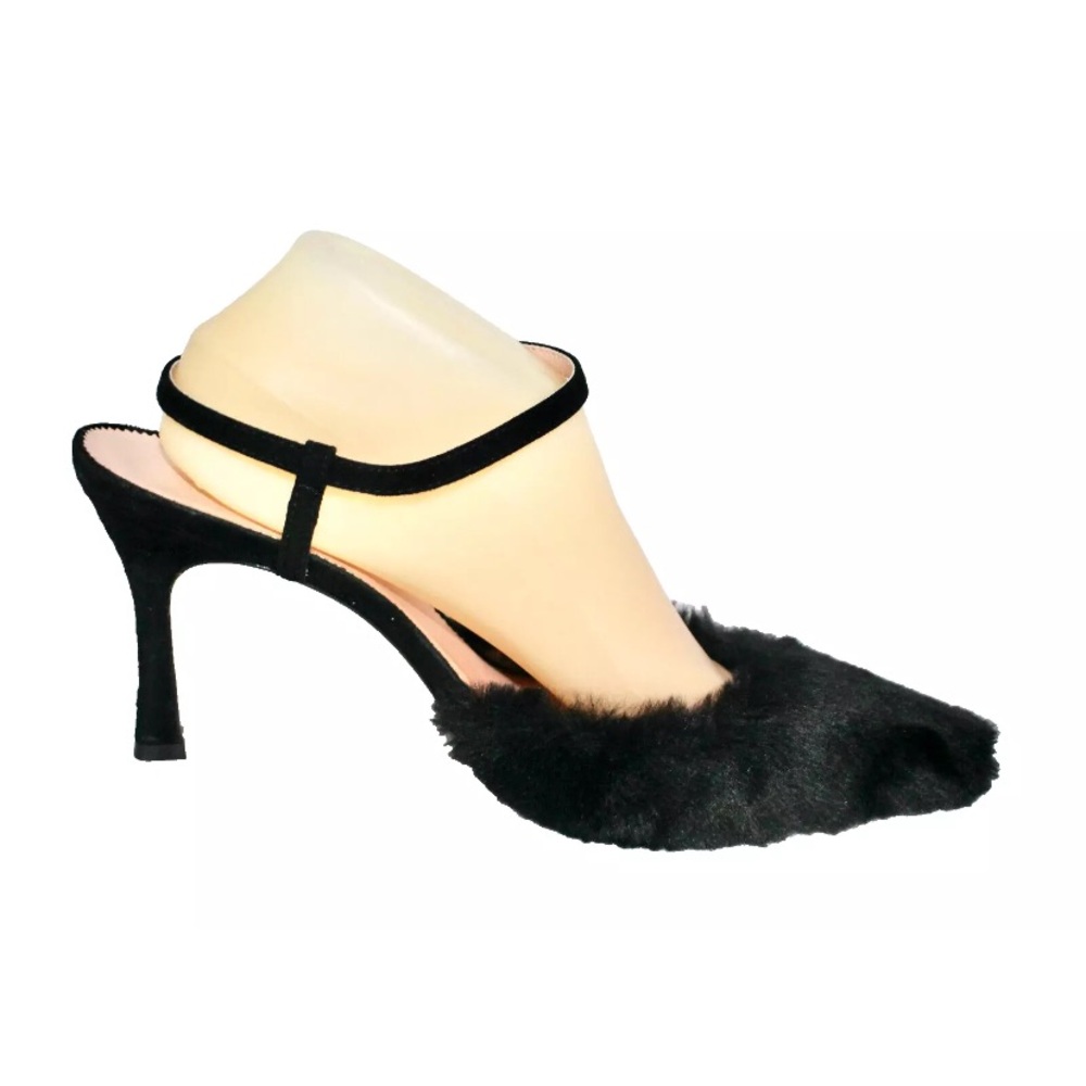 Elegant Black Fur Women's Heels